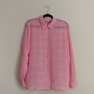Pink Plaid Button Down Blouse